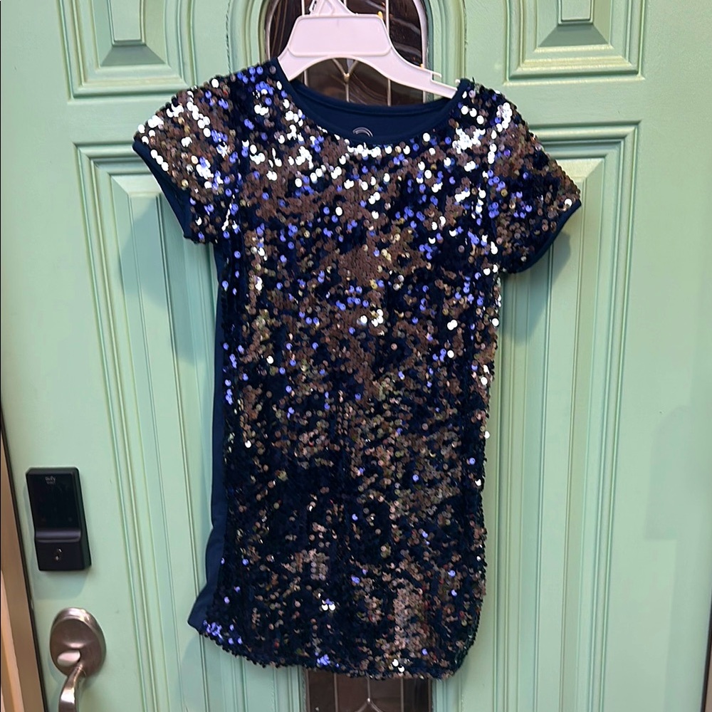 Wonder Nation  Girls Size 7-8 Blue and Gold Sequin Dress